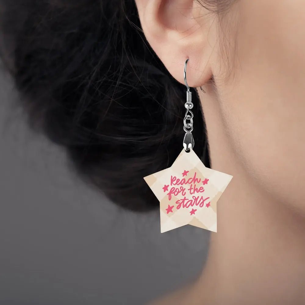 Tartan Wooden Star Earring - Piryoung Shop