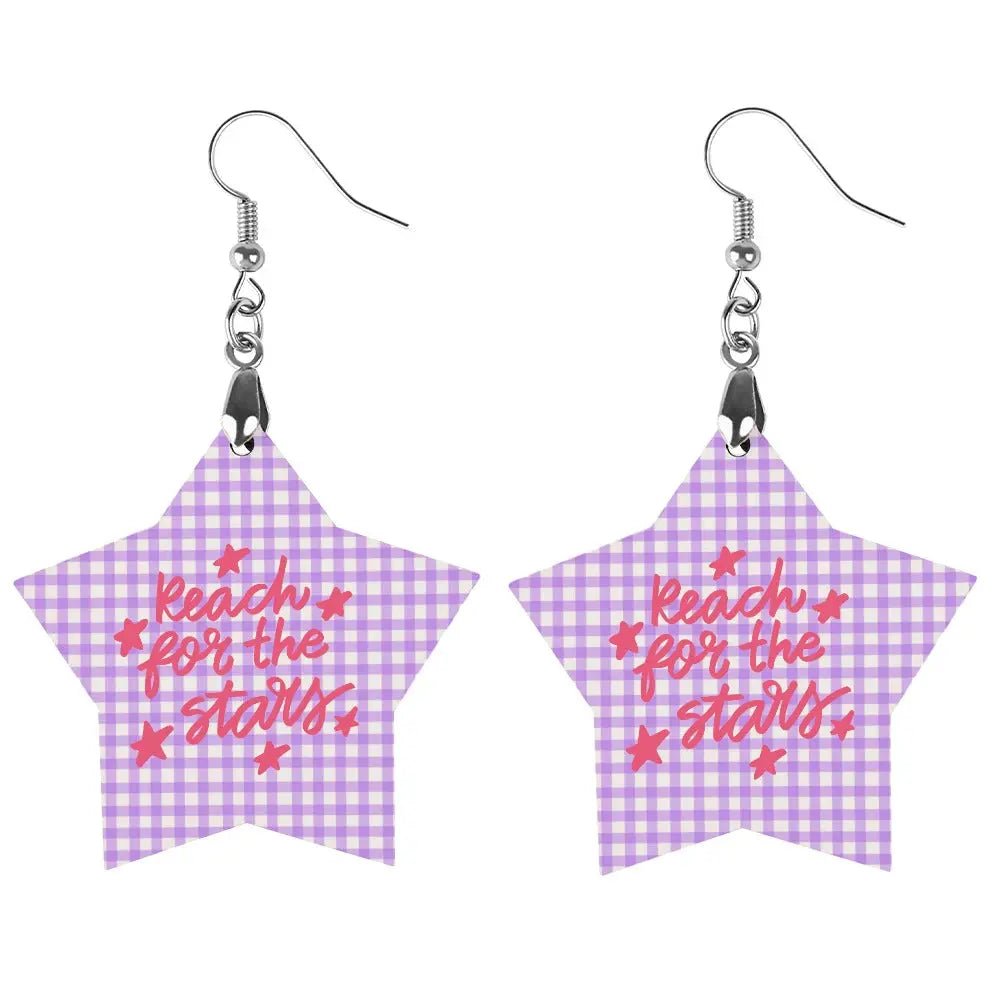 Tartan Wooden Star Earring - Piryoung Shop