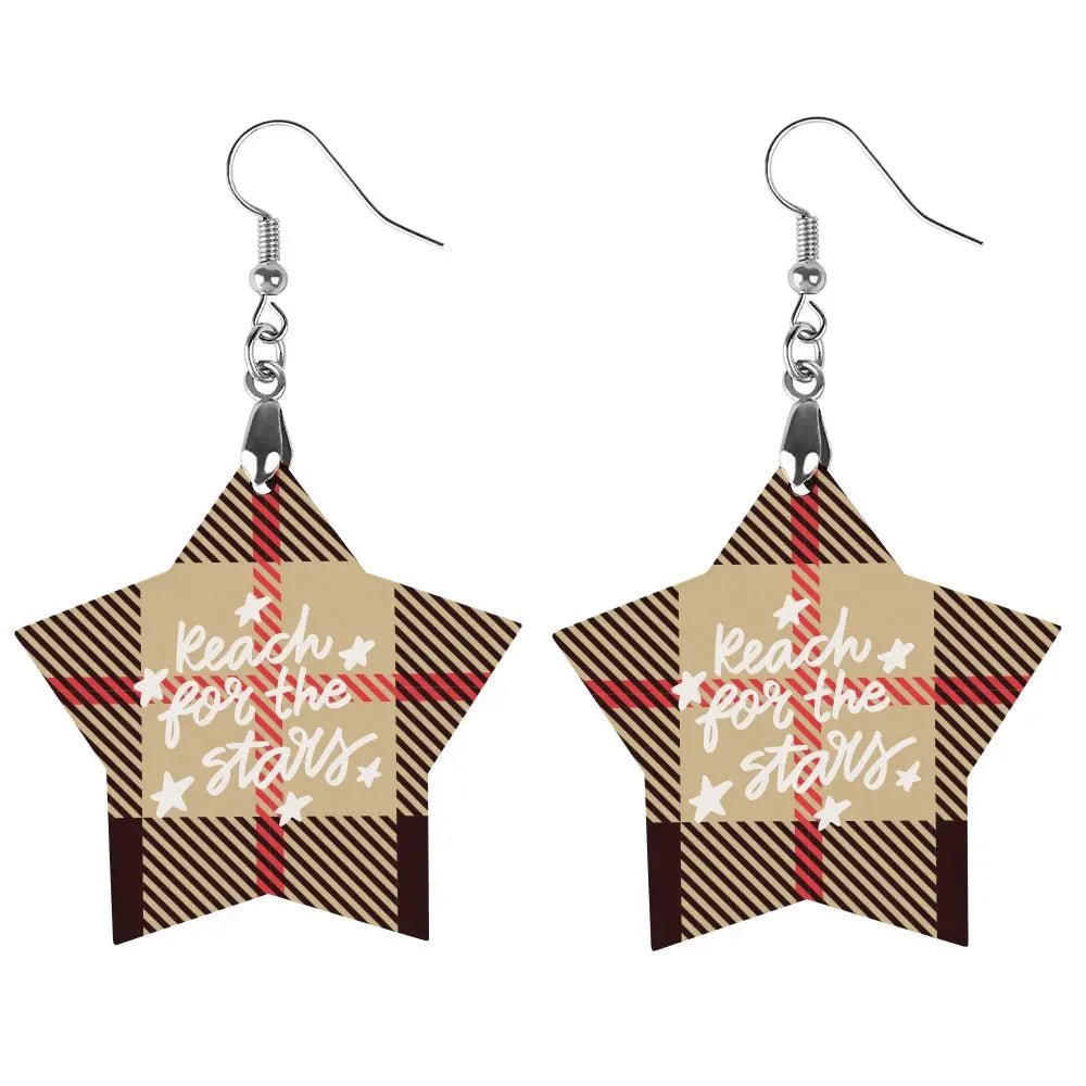 Tartan Wooden Star Earring - Piryoung Shop