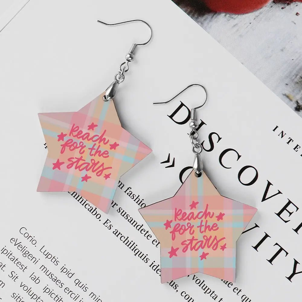 Tartan Wooden Star Earring - Piryoung Shop