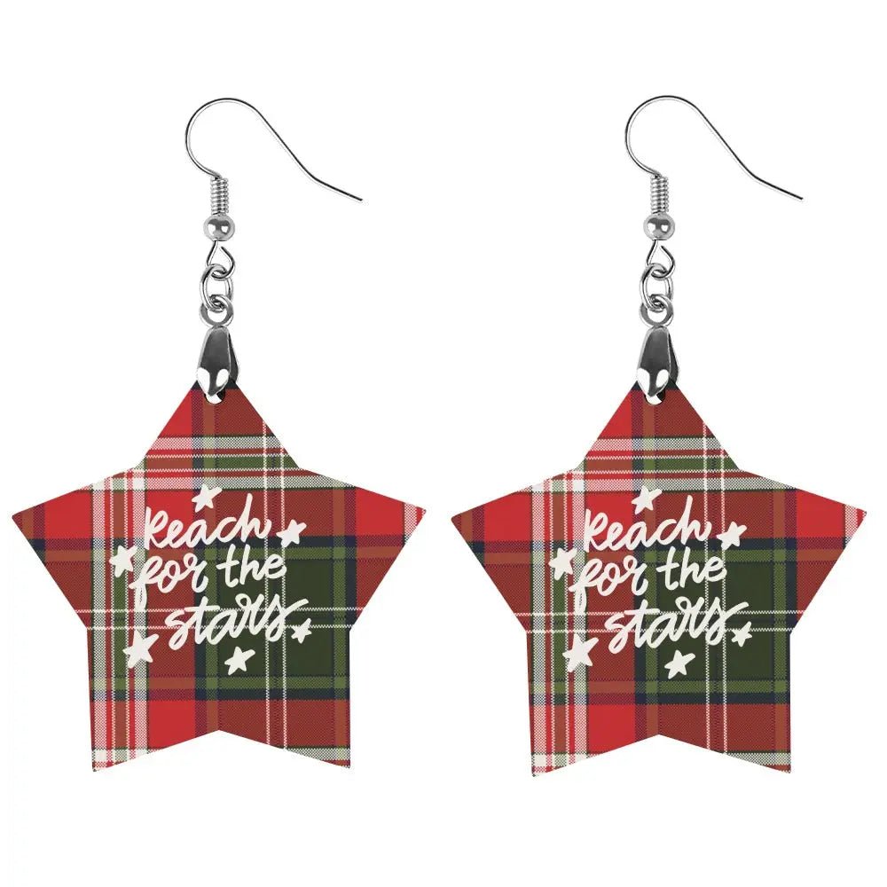 Tartan Wooden Star Earring - Piryoung Shop