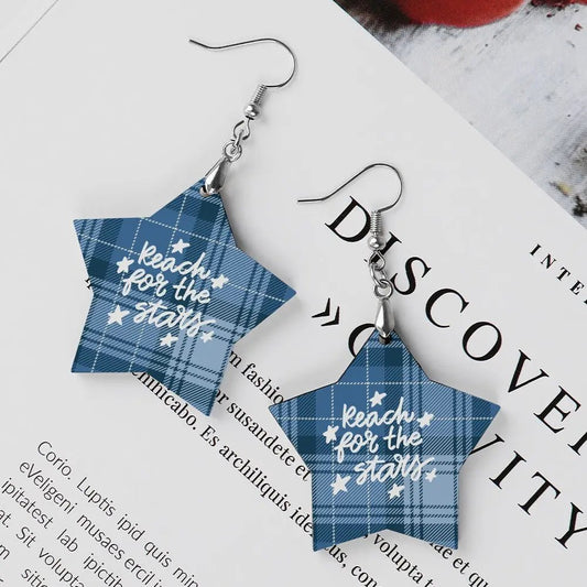 Tartan Wooden Star Earring - Piryoung Shop