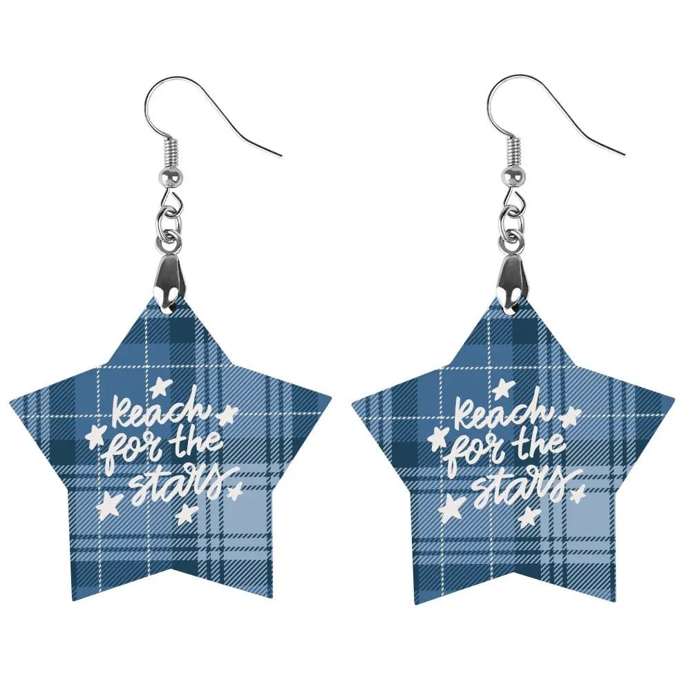 Tartan Wooden Star Earring - Piryoung Shop