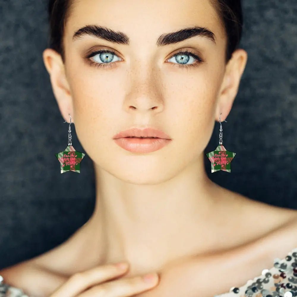 Tartan Wooden Star Earring - Piryoung Shop