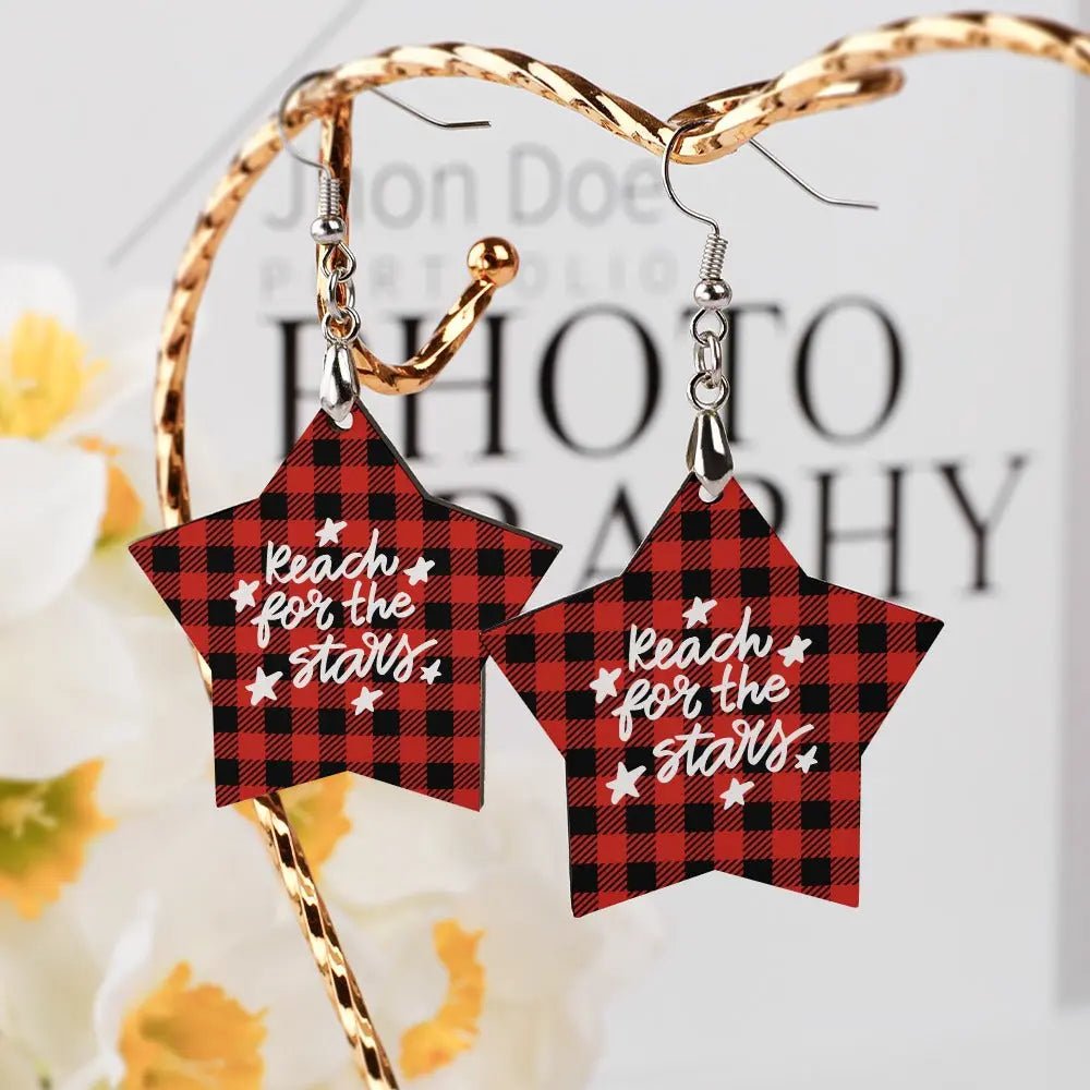 Tartan Wooden Star Earring - Piryoung Shop
