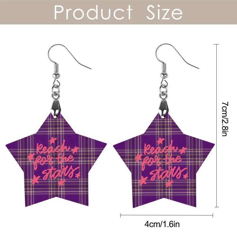 Tartan Wooden Star Earring - Piryoung Shop