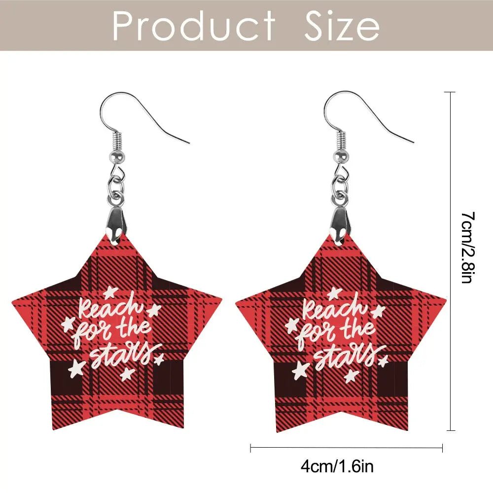 Tartan Wooden Star Earring - Piryoung Shop
