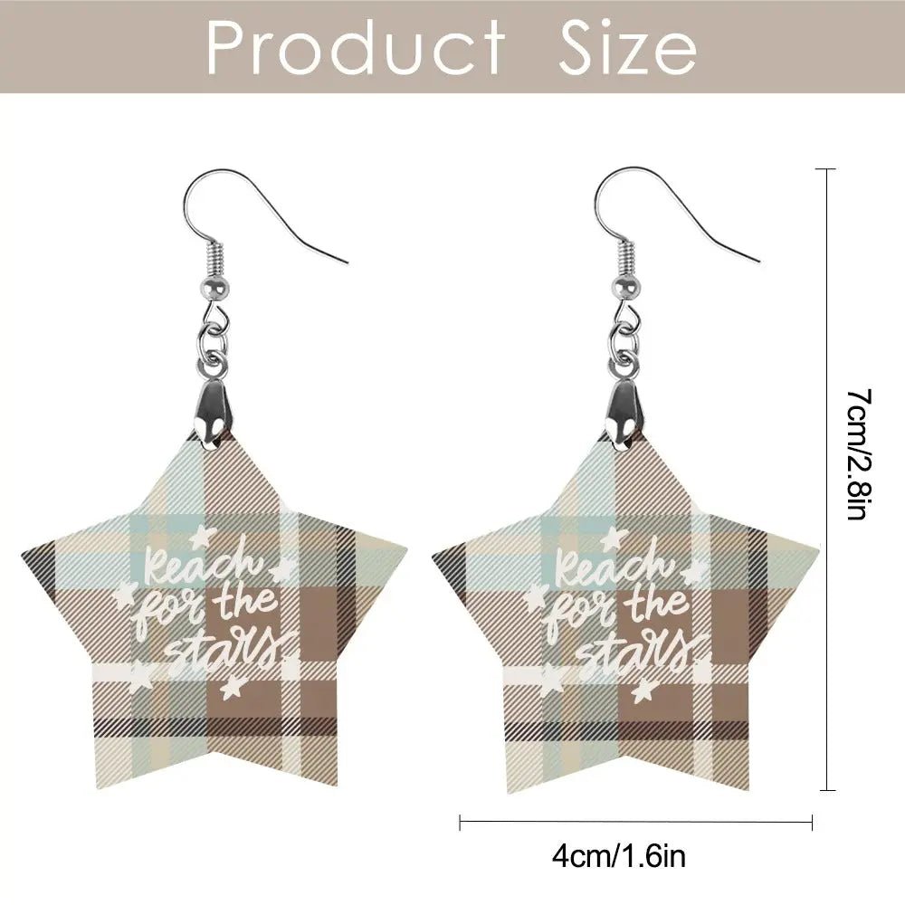 Tartan Wooden Star Earring - Piryoung Shop