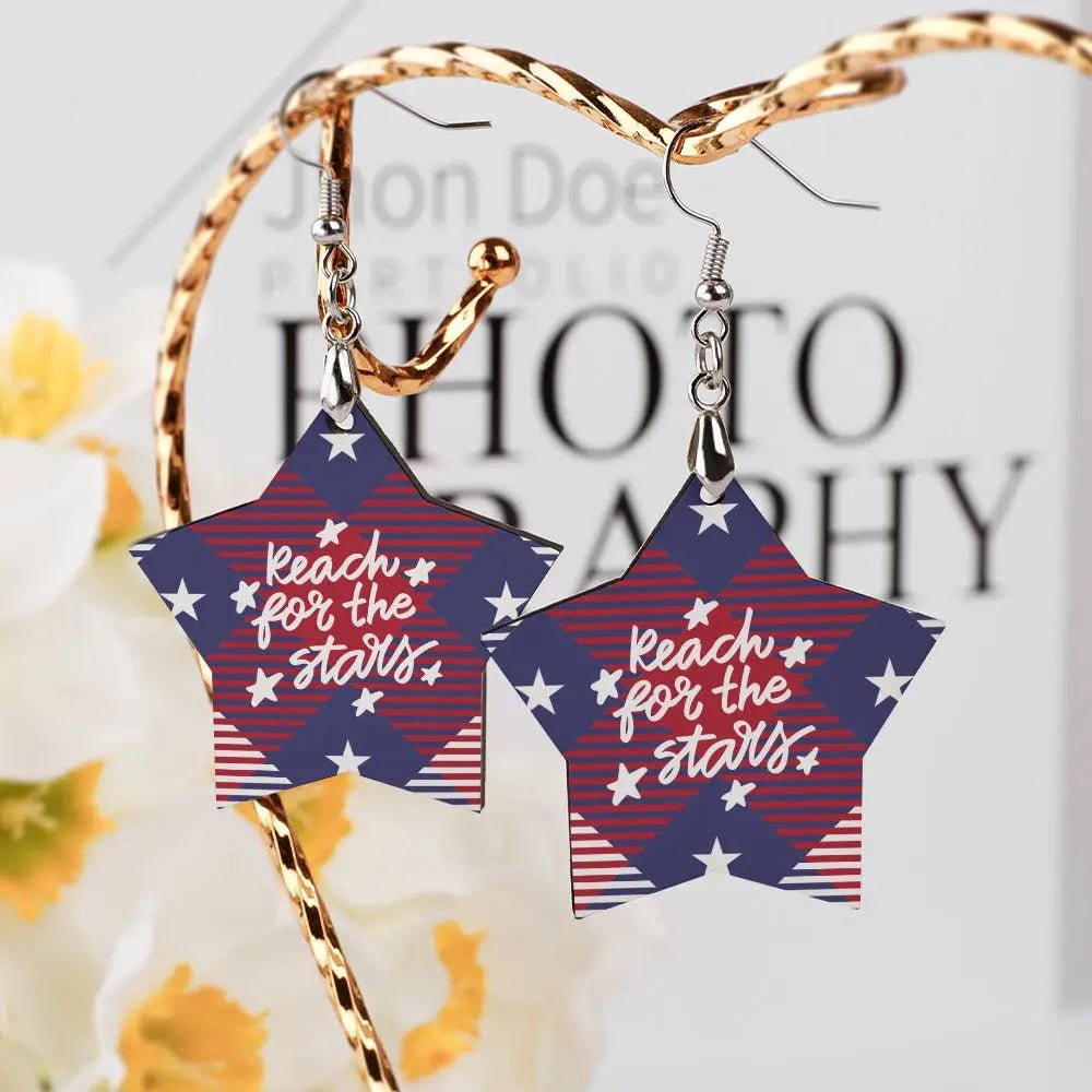 Tartan Wooden Star Earring - Piryoung Shop