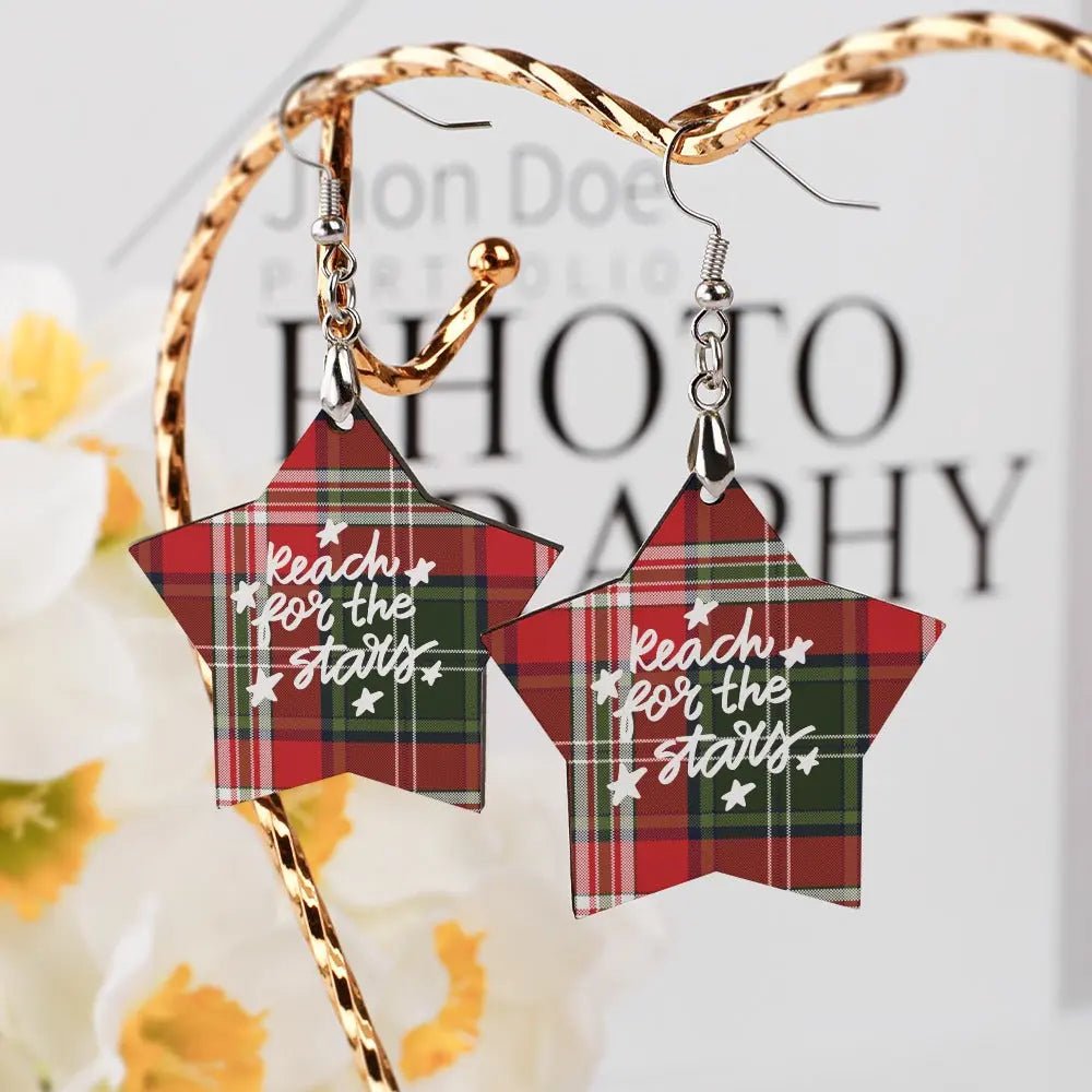 Tartan Wooden Star Earring - Piryoung Shop
