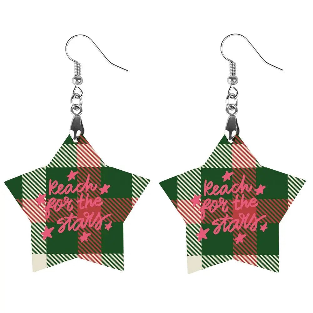 Tartan Wooden Star Earring - Piryoung Shop