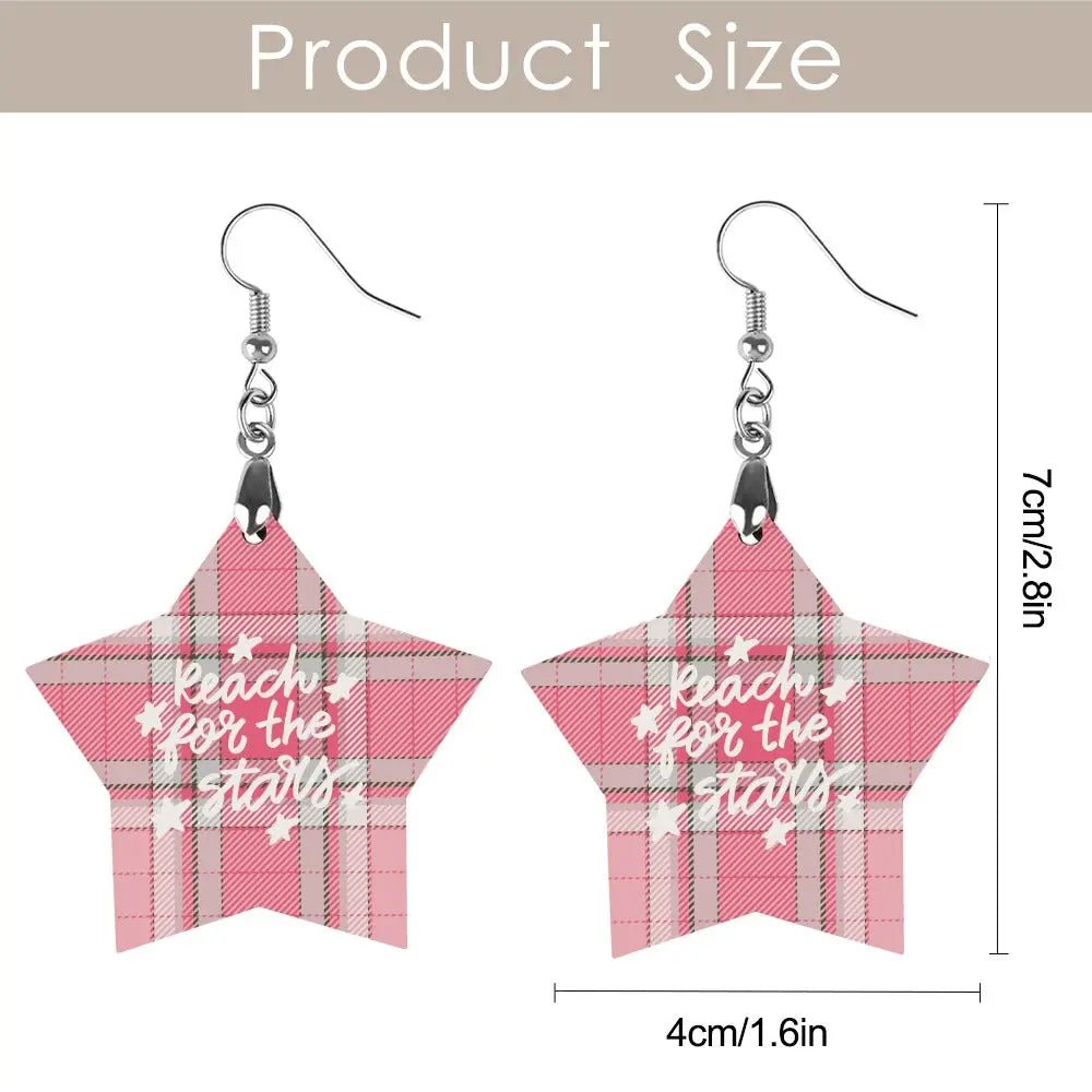 Tartan Wooden Star Earring - Piryoung Shop