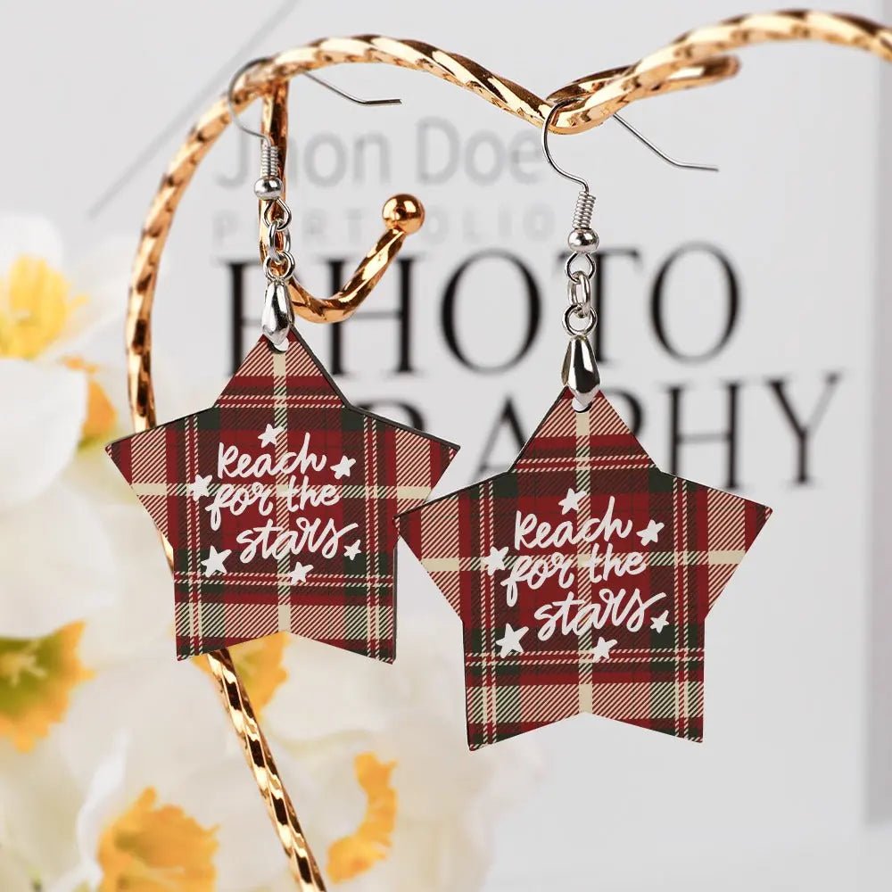 Tartan Wooden Star Earring - Piryoung Shop