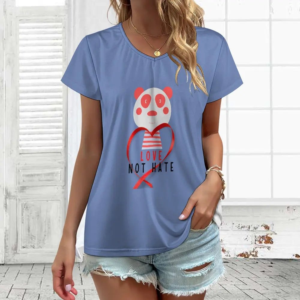 V - neck short sleeve T-shirt - Love not Hate - Piryoung Shop