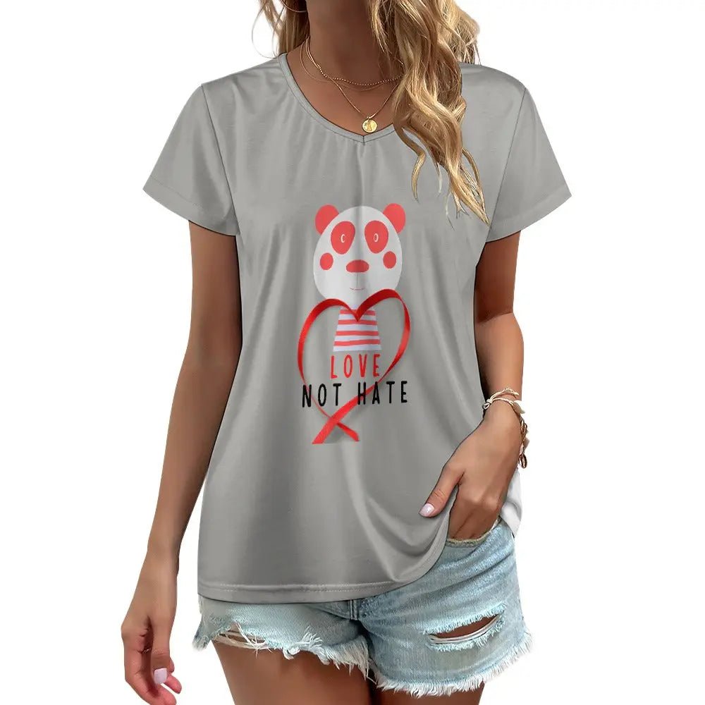 V - neck short sleeve T-shirt - Love not Hate - Piryoung Shop