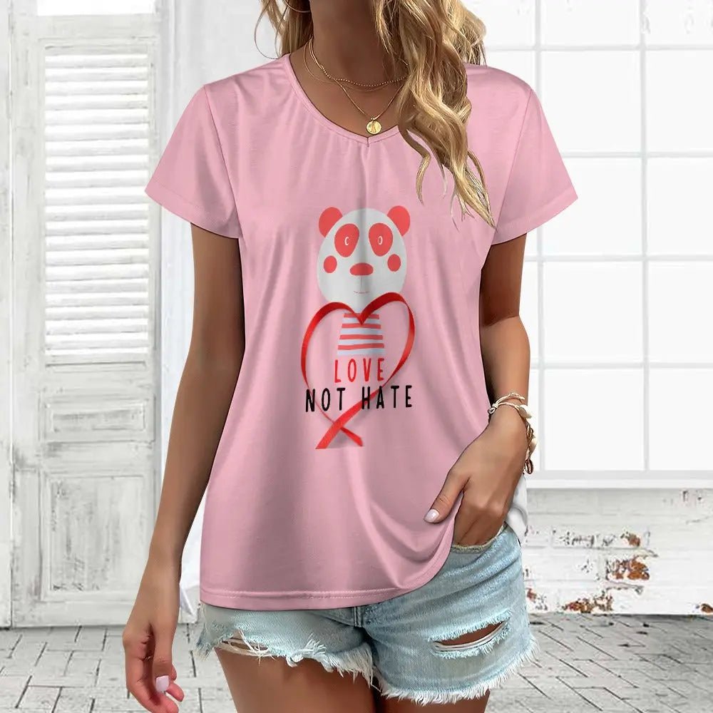 V - neck short sleeve T-shirt - Love not Hate - Piryoung Shop