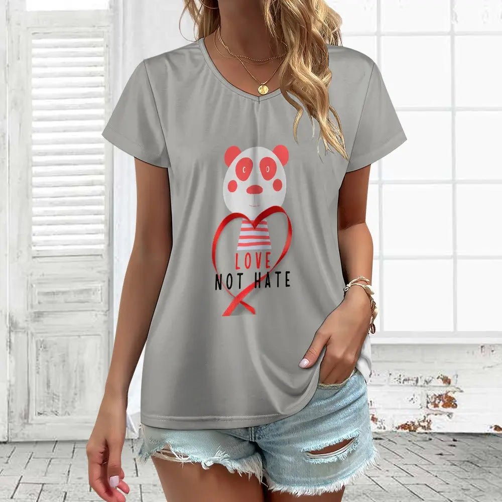 V - neck short sleeve T-shirt - Love not Hate - Piryoung Shop
