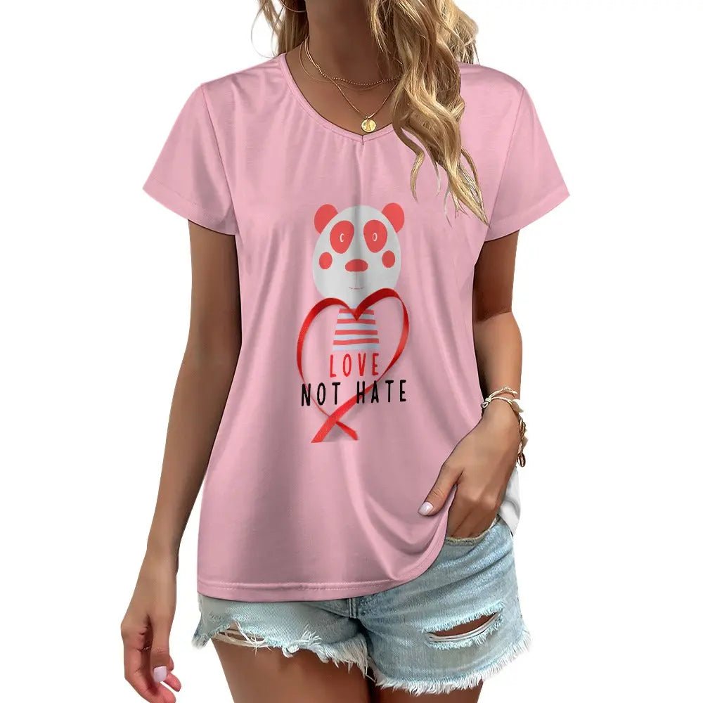 V - neck short sleeve T-shirt - Love not Hate - Piryoung Shop