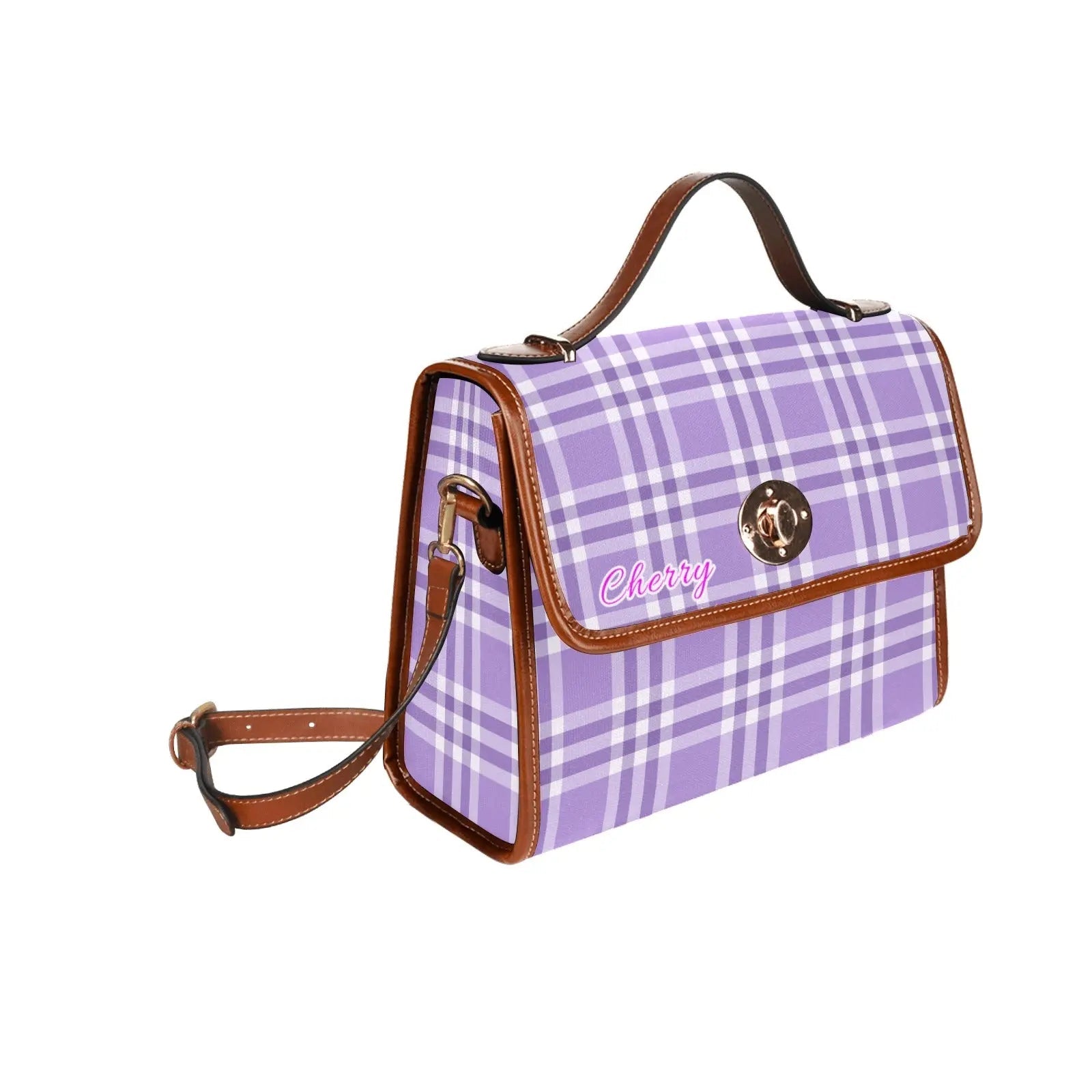 Waterproof personalized bag Canvas Shoulder Strap Bag Light Purple - Piryoung Shop