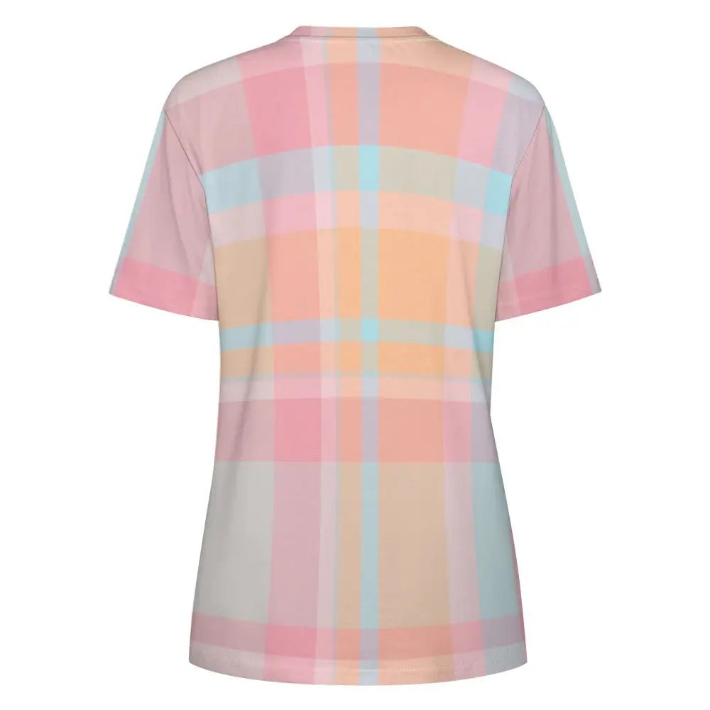 Women's Cotton Tartan Pink T-Shirt - Butterfly Design - Piryoung Shop