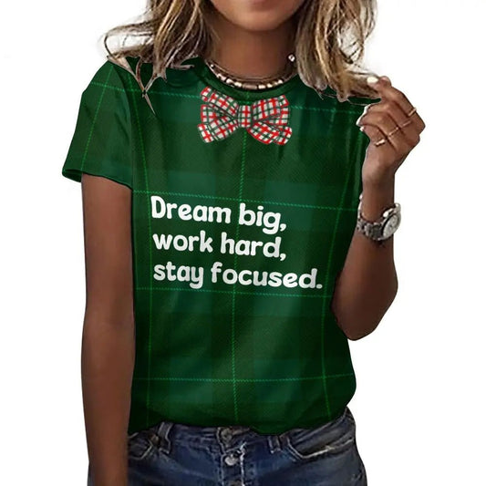 Women's Cotton Tartan T-Shirt - Dream BIG - Piryoung Shop