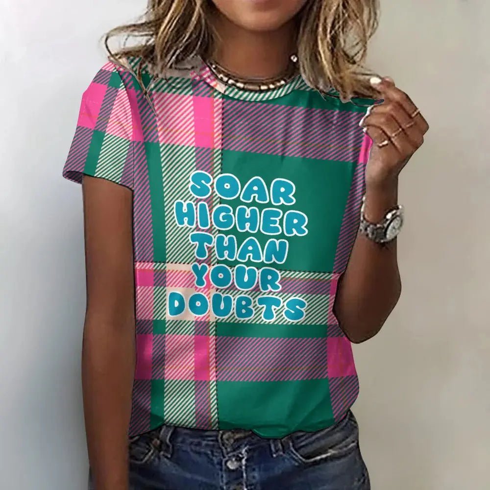 Women's Cotton Tartan T-Shirt - Soar High - Piryoung Shop